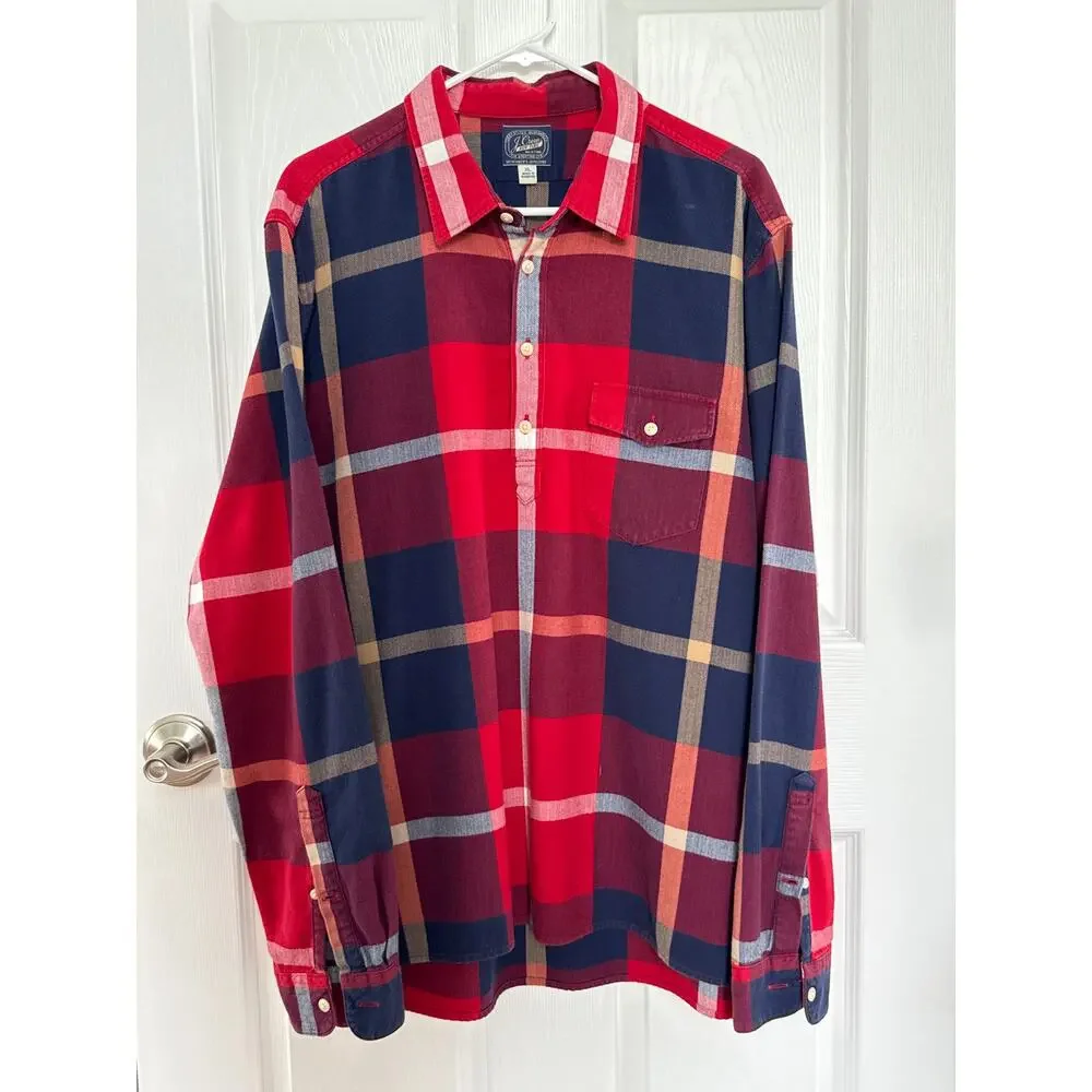J.CREW New York Mens Red Flannel Plaid Shirt Long Sleeve Half Button  XL